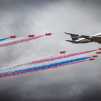 Buy canvas prints of British Airways Boeing 747 and The Red Arrows by J Biggadike