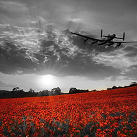 Buy canvas prints of Lancaster Bomber Sunset Return - Red by J Biggadike