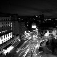 Buy canvas prints of Leeds by Night Black and White by J Biggadike
