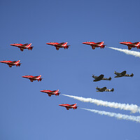 Buy canvas prints of Red Arrows with the BBMF Spitfires by J Biggadike