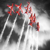 Buy canvas prints of Red Arrows in Flight - Selective by J Biggadike