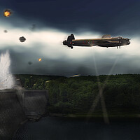 Buy canvas prints of Lancaster Bomber at the Mohne Dam - A for Apple. by J Biggadike