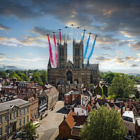 Buy canvas prints of Red Arrows over Lincoln by J Biggadike