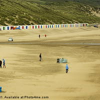 Buy canvas prints of Woolacombe Beach and Huts by Matthew Bates