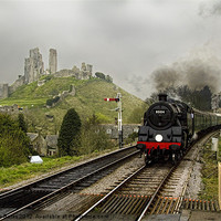 Buy canvas prints of Steam train at Corfe Castle by Matthew Bates