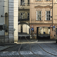 Buy canvas prints of Tram lines in Prague by Matthew Bates