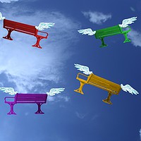 Buy canvas prints of Flying Benches. by Heather Goodwin