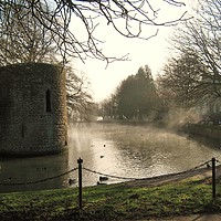 Buy canvas prints of Bishops palace on Misty waters. by Heather Goodwin