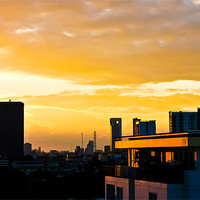 Buy canvas prints of Bangkok Skyline at Sunset by Jonathan Callaghan