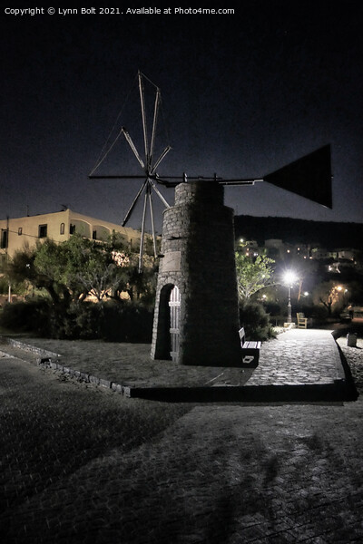 Windmill in Crete Picture Board by Lynn Bolt