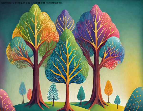 Magical Coloured Trees on a Hill Picture Board by Lynn Bolt