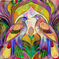 Buy canvas prints of Love Birds Art Deco Style by Lynn Bolt