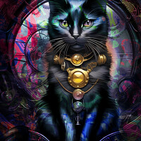 Buy canvas prints of Steam Punk Black Cat by Lynn Bolt