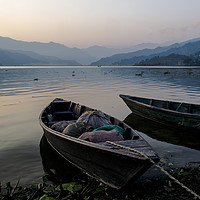 Buy canvas prints of fishing boat Phewa Lake by alan bain