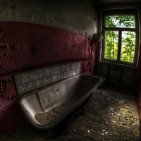 Buy canvas prints of Red bathroom by Nathan Wright