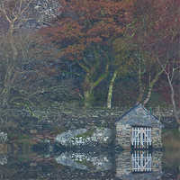 Buy canvas prints of A boathouse on Llyn Dinas by Rory Trappe