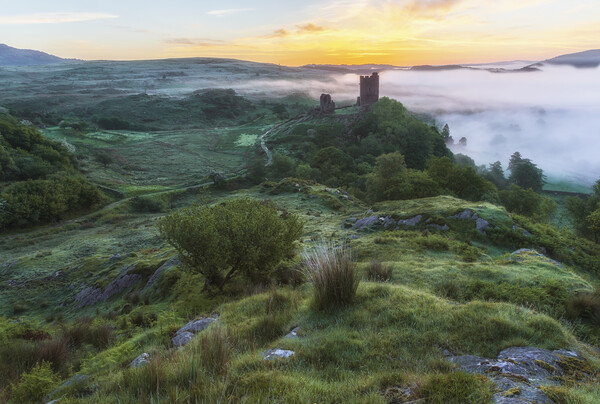Sunrise at Dolwyddelan castle Picture Board by Rory Trappe