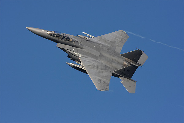 F15 in clear blue sky Picture Board by Rory Trappe