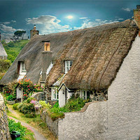 Buy canvas prints of Thatched Cottage . by Irene Burdell