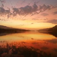 Buy canvas prints of Padarn Lake sunset by Cel Jones