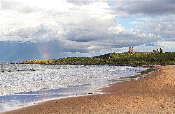 Rainbow at Dunstanburgh Castle Picture Board by Kevin Tate