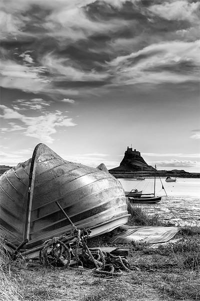 Lindisfarne Fishing Boat (B&W) Picture Board by Kevin Tate