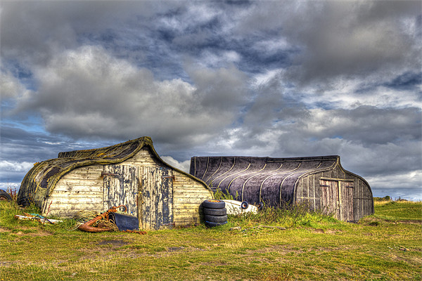 Holy Island Boatsheds Picture Board by Kevin Tate