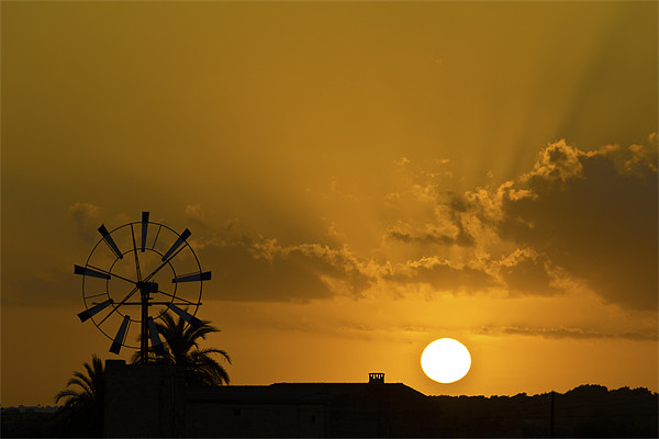 Mallorcan Windmill Sunset Picture Board by Kevin Tate
