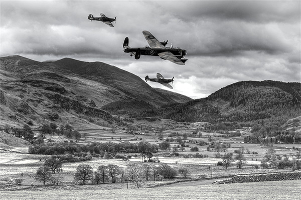 Lancaster bomber and wingmen. Picture Board by Kevin Tate