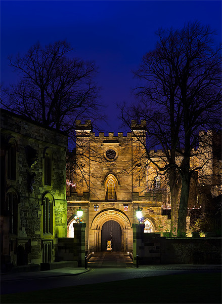 Durham castle Gate at night. Picture Board by Kevin Tate