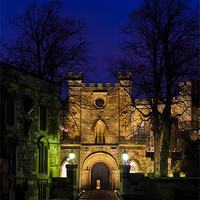 Buy canvas prints of Durham castle Gate at night. by Kevin Tate