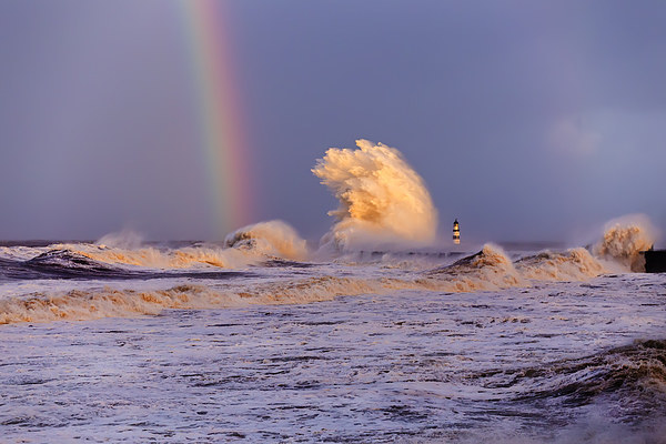 Seaham Harbour Storm Rainbow Picture Board by Kevin Tate