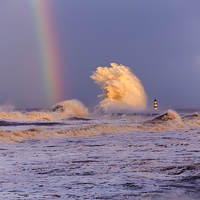 Buy canvas prints of Seaham Harbour Storm Rainbow by Kevin Tate