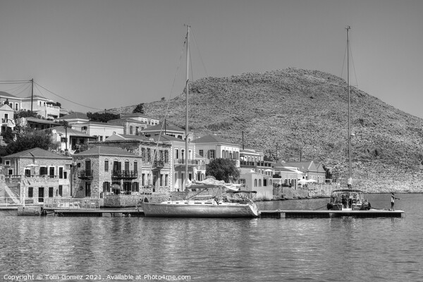 Yachts at the end of the town - B&W Picture Board by Tom Gomez
