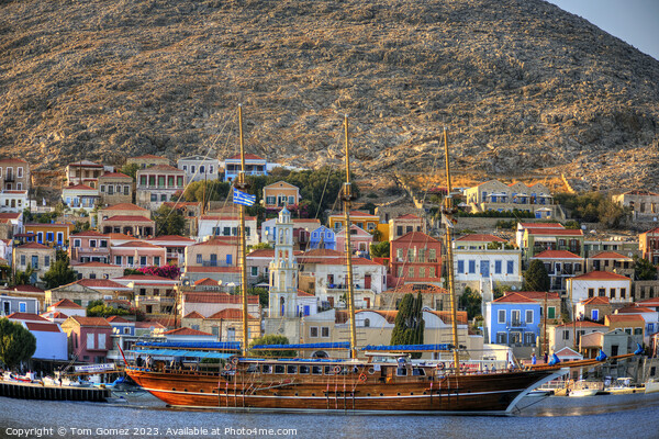 Turkish Gulet moored in Nimborio Picture Board by Tom Gomez