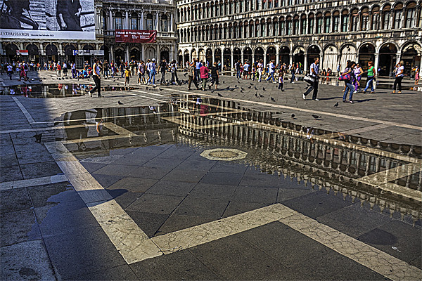 Reflections in Piazza San Marco Picture Board by Tom Gomez