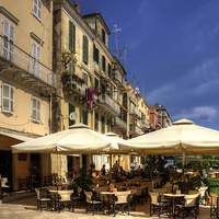 Buy canvas prints of Corfu Town Restaurant by Tom Gomez