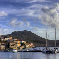 Buy canvas prints of Yachts at the small pier by Tom Gomez
