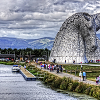 Buy canvas prints of Kelpies and Canal by Tom Gomez