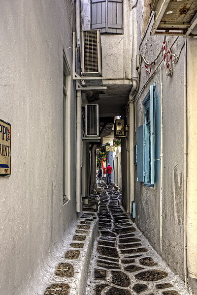 Narrow Lane in Mykonos Picture Board by Tom Gomez