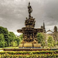 Buy canvas prints of Ross Fountain and St Cuthbert's Church by Tom Gomez