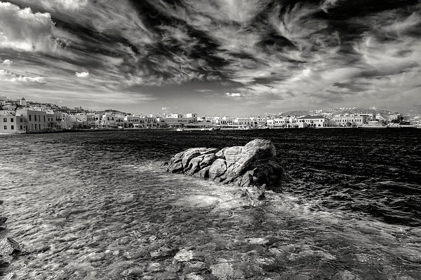 Chora Old Port B&W Picture Board by Tom Gomez