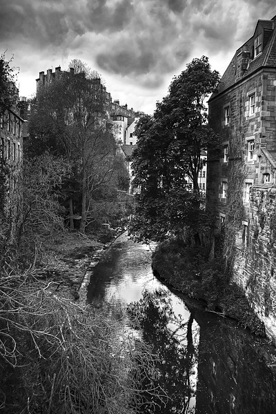 The Water of Leith at Dean Village B&W Picture Board by Tom Gomez