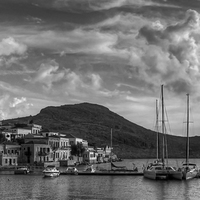 Buy canvas prints of Yachts at the small pier B&W by Tom Gomez