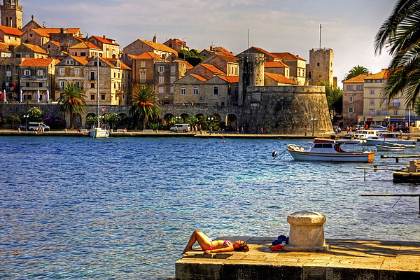 Korcula Harbour Picture Board by Tom Gomez