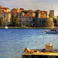 Buy canvas prints of Korcula Harbour by Tom Gomez