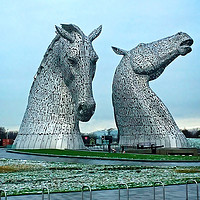 Buy canvas prints of The Kelpies in January by Tom Gomez