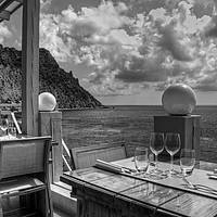 Buy canvas prints of Dining in Paradise - B&W by Tom Gomez