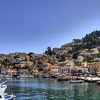 Buy canvas prints of Gialos Harbour Panorama by Tom Gomez