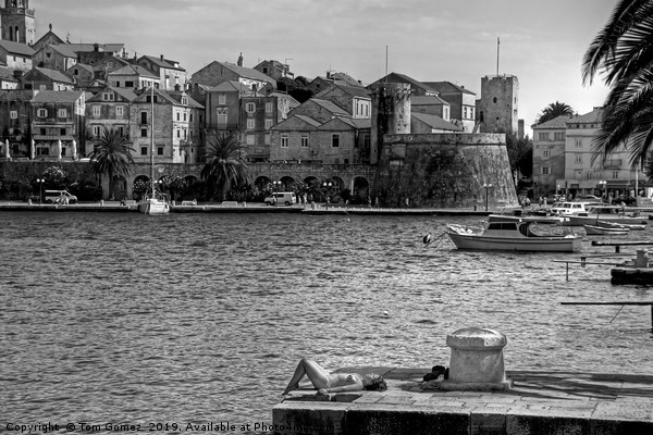 Korcula Harbour - B&W Picture Board by Tom Gomez